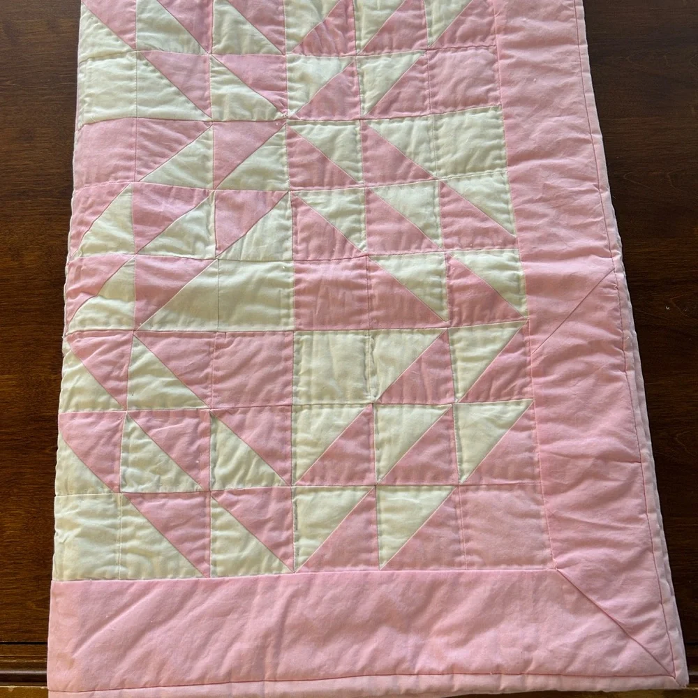 Pink and White Patchwork Quilt - Soft Geometric Bedding